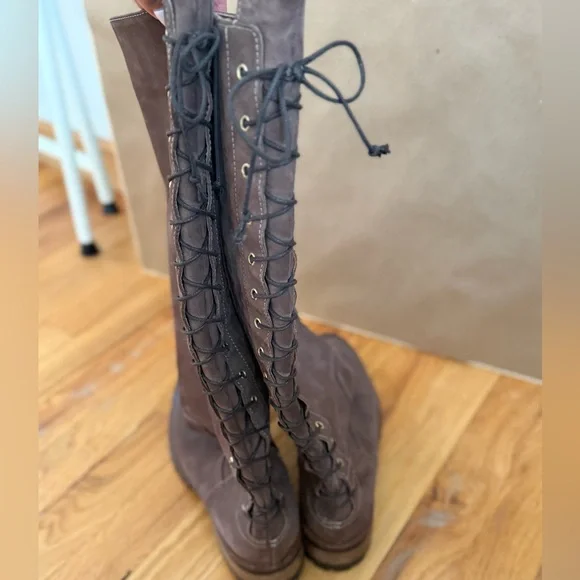 Made in Italy - Brown Lace-Up Knee-High Boots - Picture 3 of 4